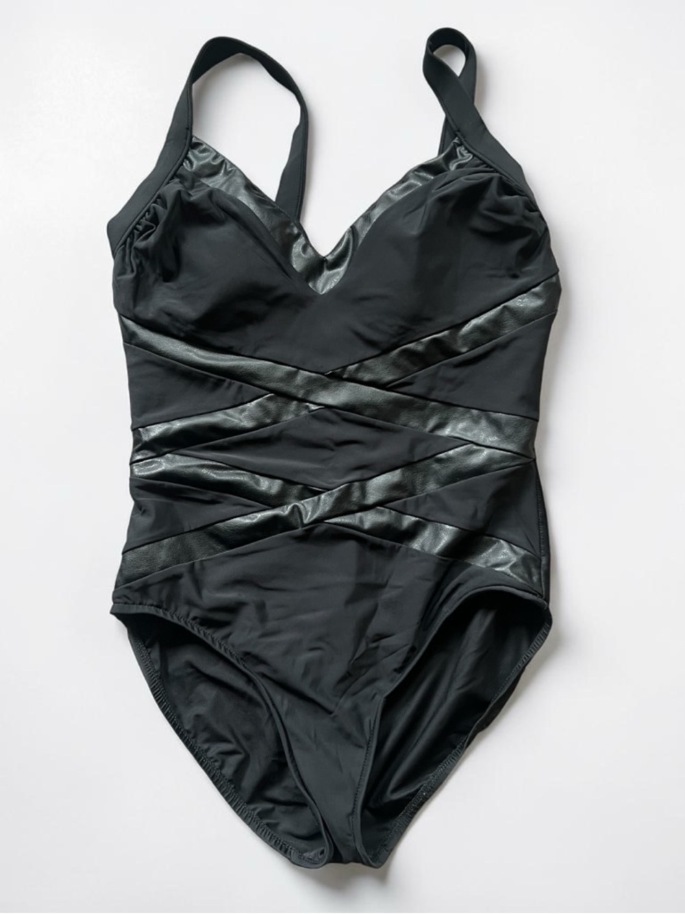Magicsuit Black One-Piece Swimsuit with Faux-Leather Crossband Detail